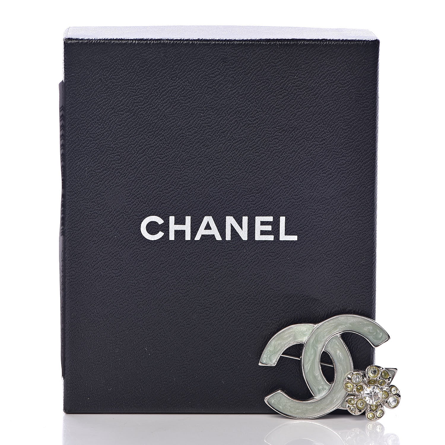 Chanel Glitter Enamel Crystal CC Camellia Brooch Light Green Silver 5 of 5