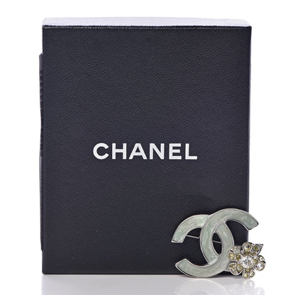 Chanel Glitter Enamel Crystal CC Camellia Brooch Light Green Silver 5 of 5