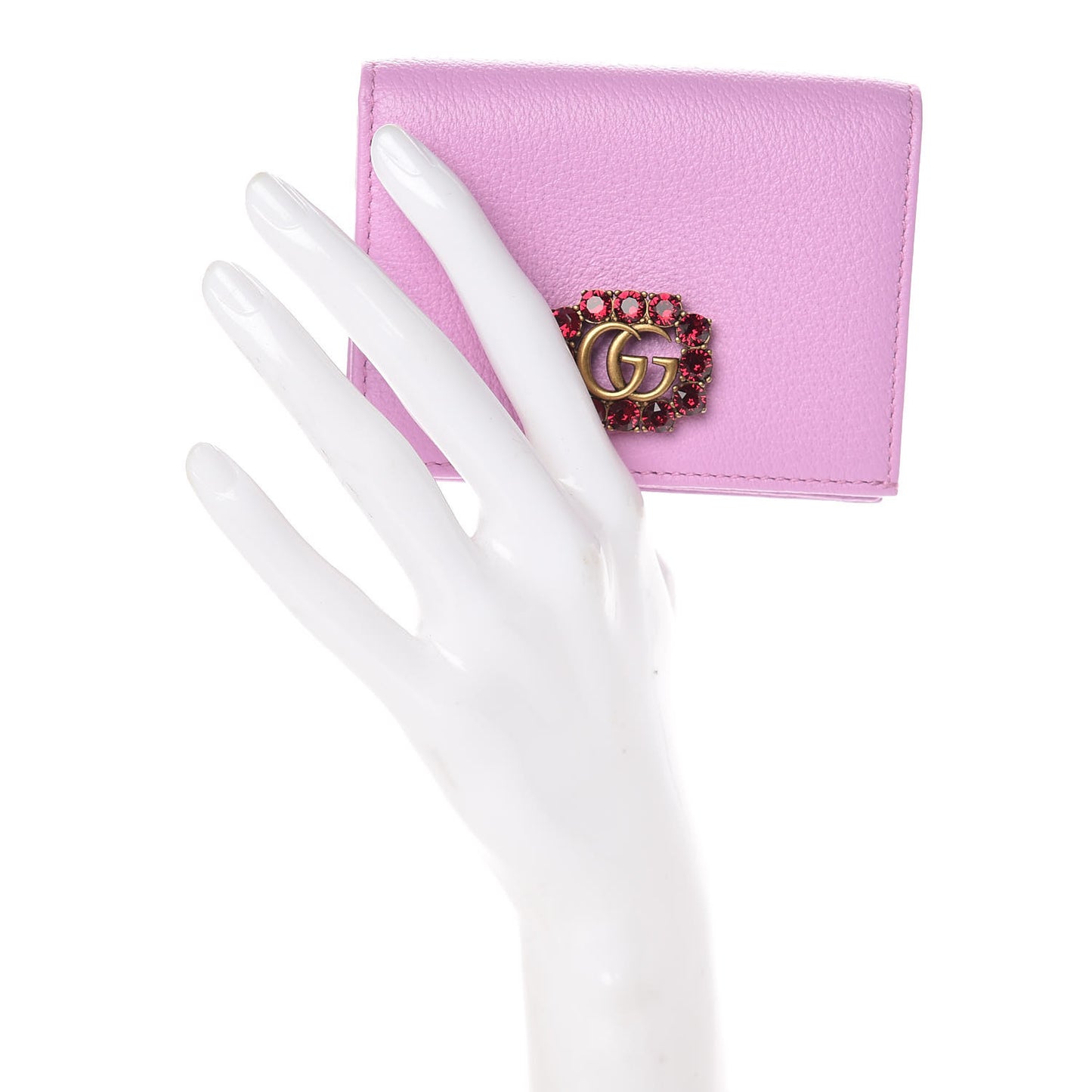 Calfskin Crystal Double G Card Case Wallet Malva