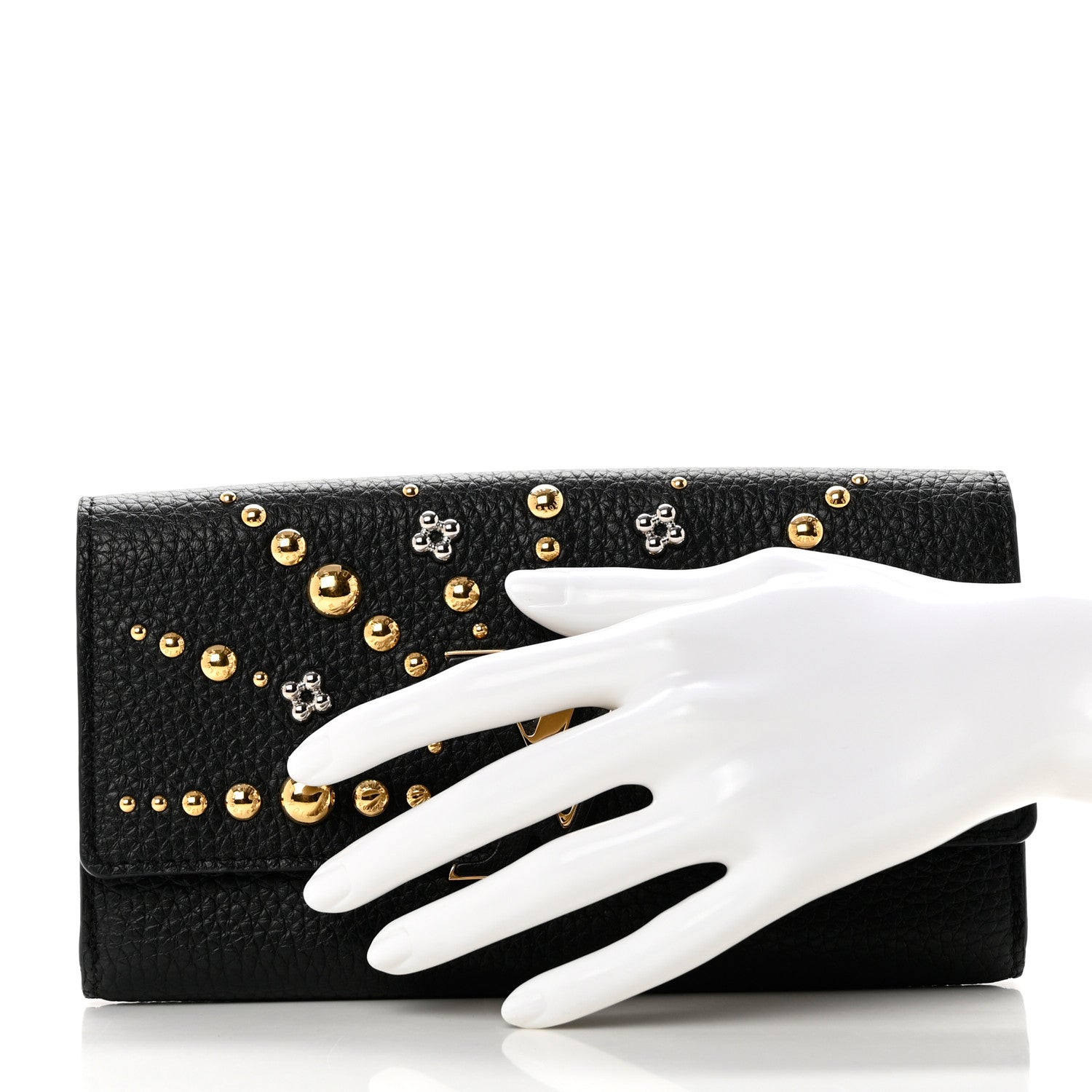 Louis Vuitton Taurillon Studded Sol Capucines Wallet Black 2 of 8