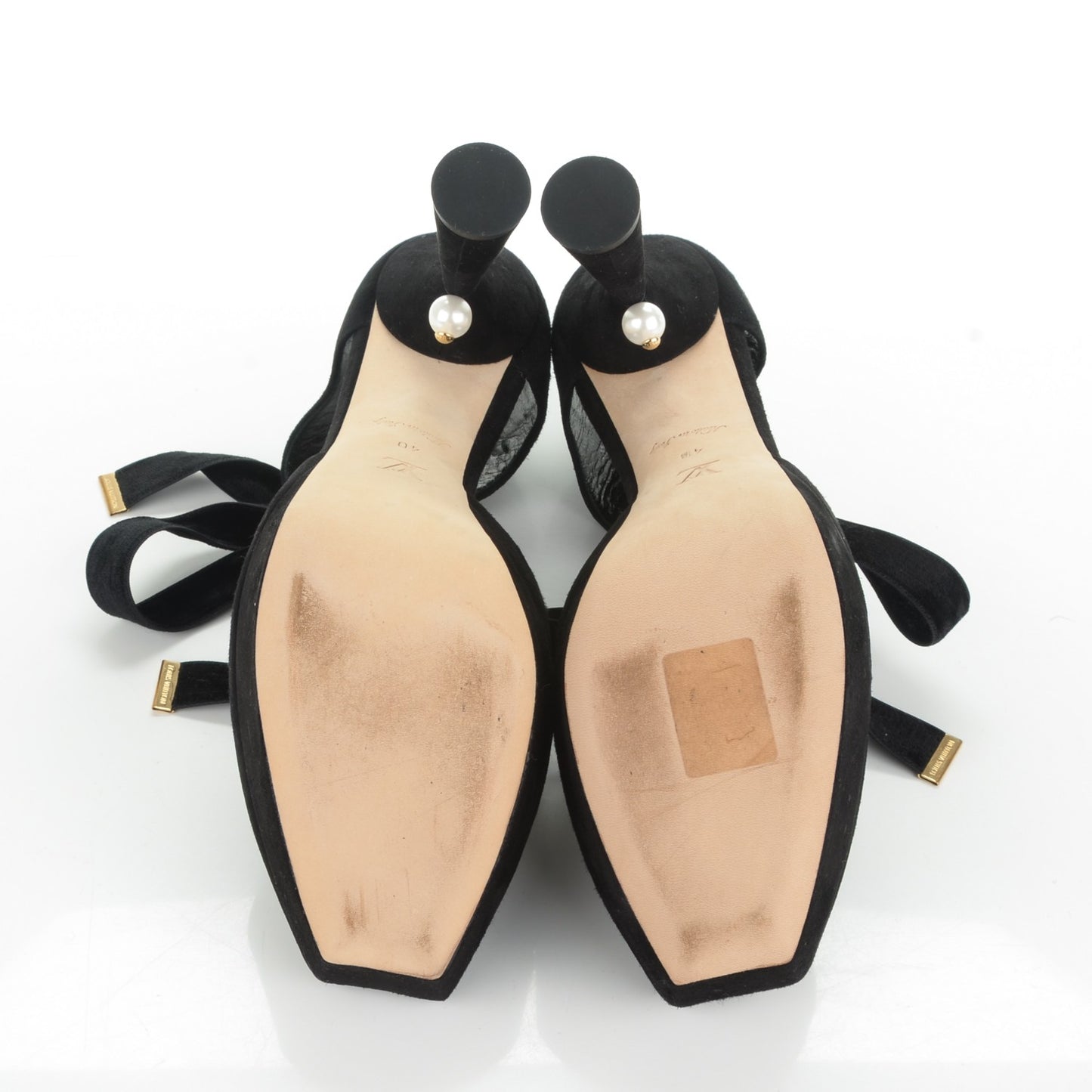 Suede Goatskin Cancan Peep Toe Pumps 40 Black