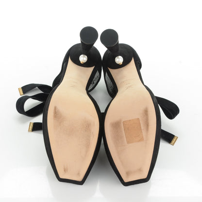 Louis Vuitton Suede Goatskin Cancan Peep Toe Pumps 40 Black 5 of 7
