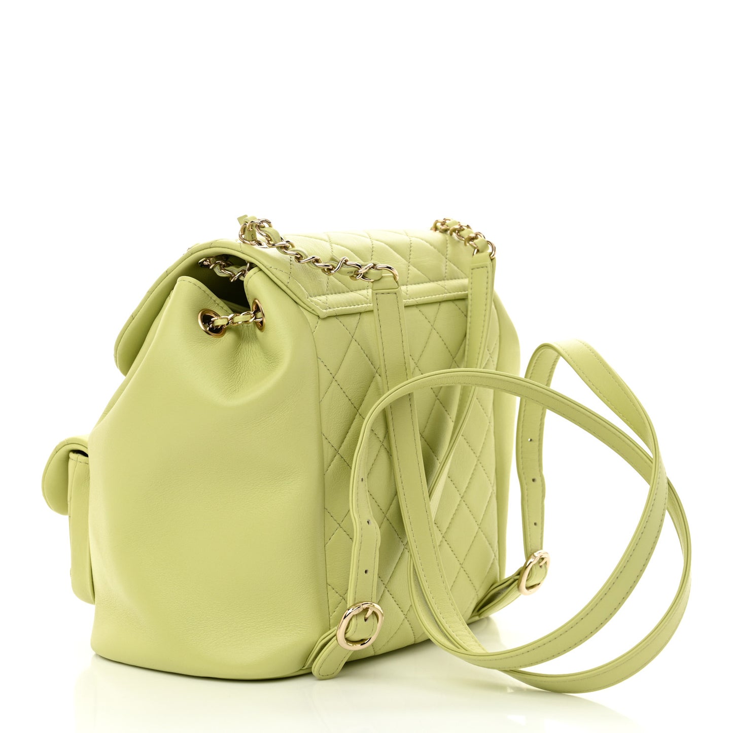 Lambskin Quilted Large Duma Drawstring Backpack Light Green