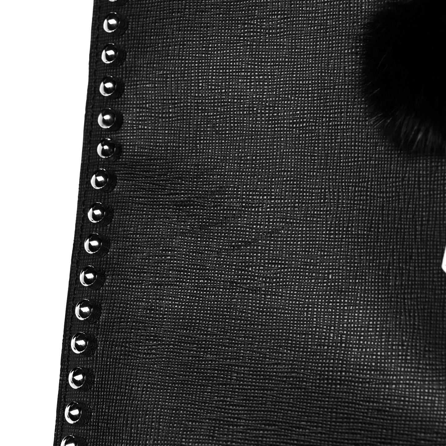 Vitello Elite Mink Fur Studded Karlito Zip Around Pouch Black