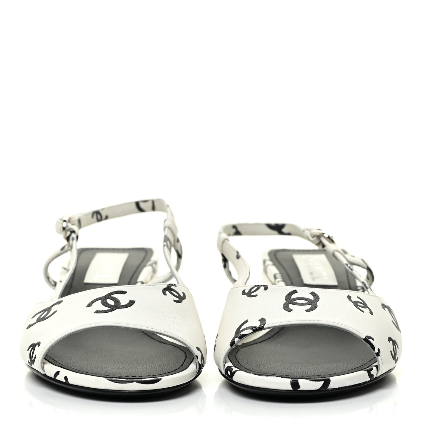 Printed Lambskin CC Slingback Sandals 40 White Black