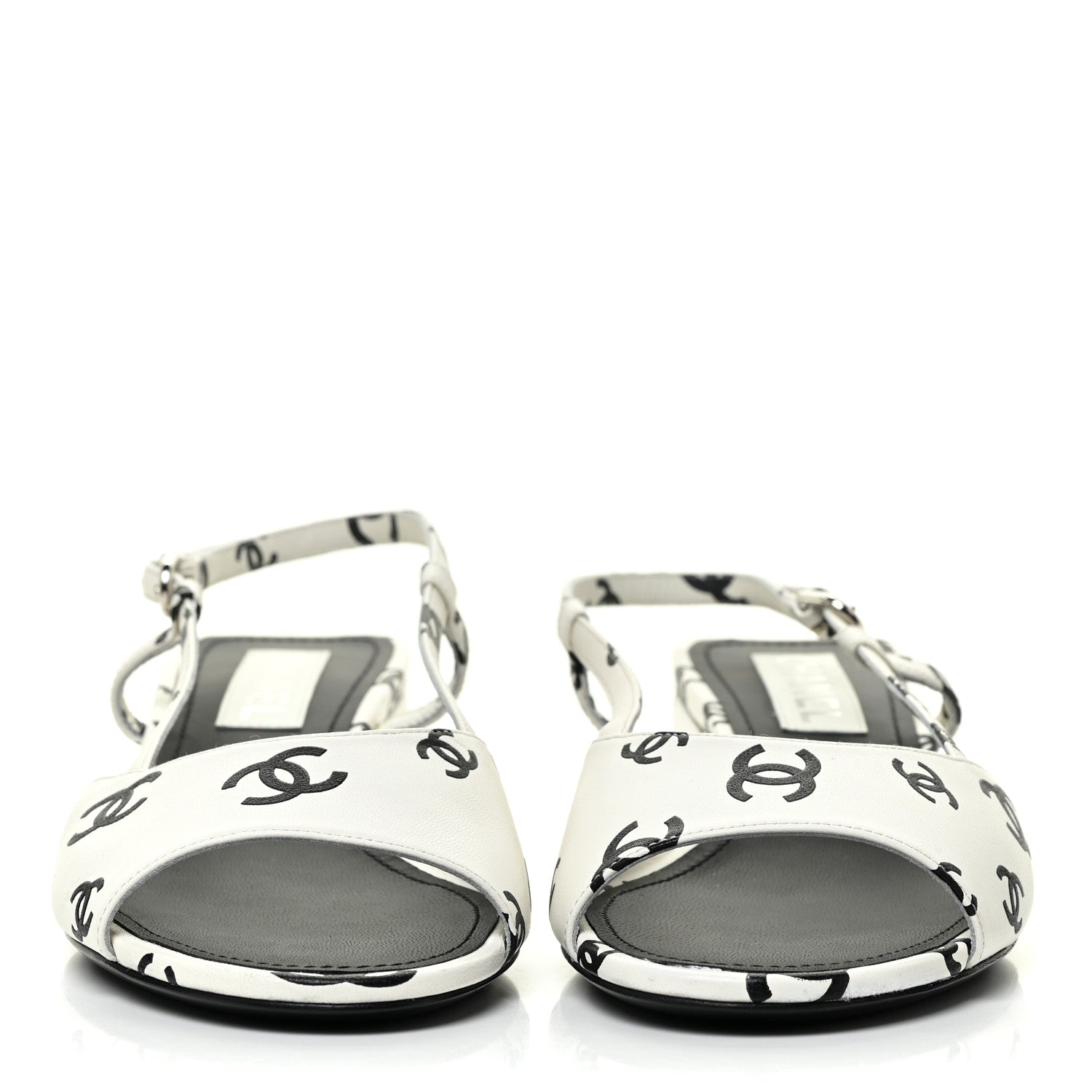 Chanel Printed Lambskin CC Slingback Sandals 40 White Black 2 of 12