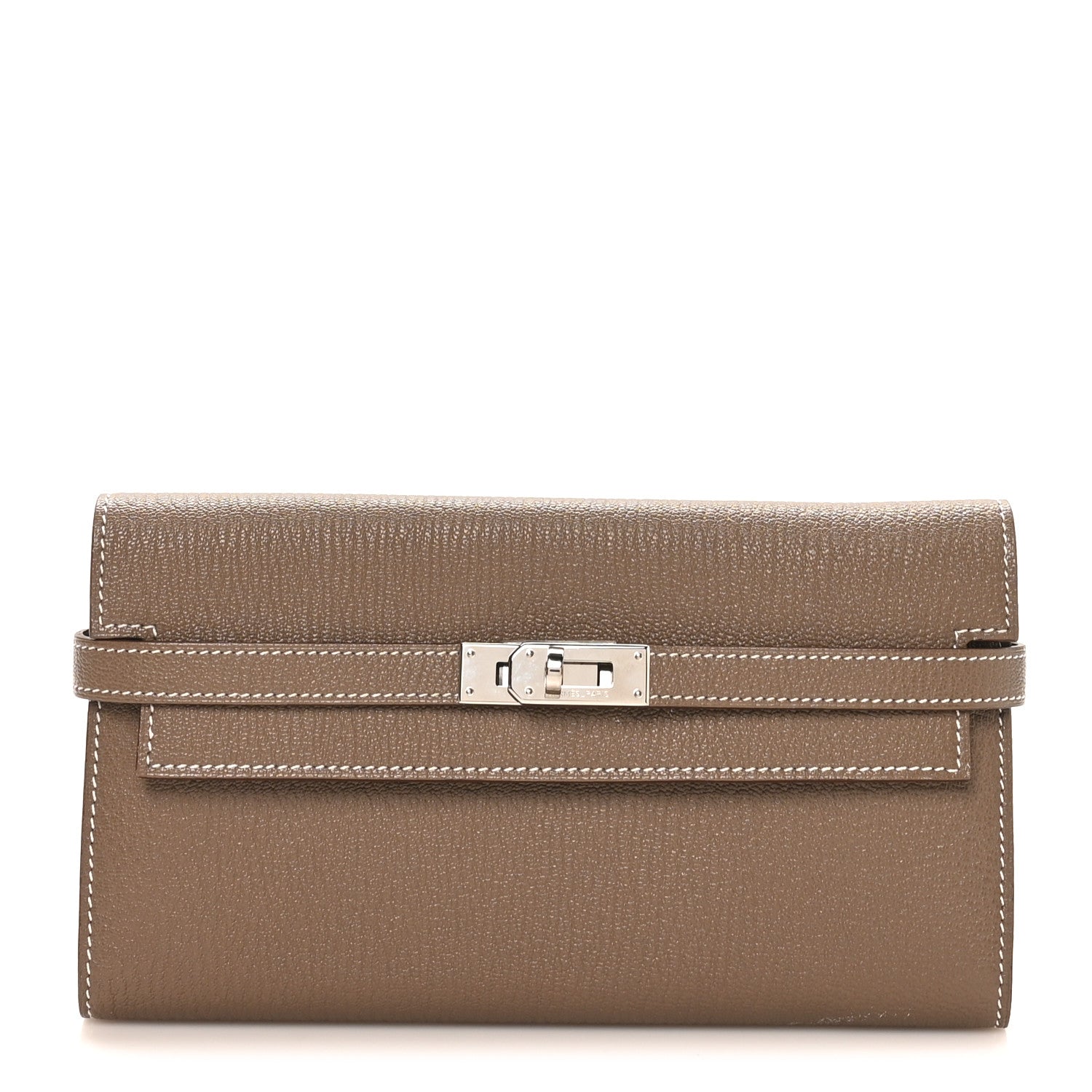 Hermes Chevre Mysore Kelly Longue Wallet Etoupe 1 of 9