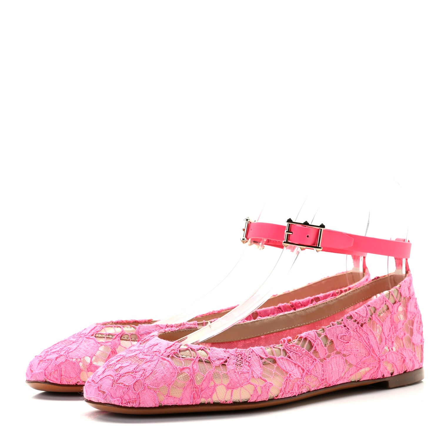 Valentino Garavani Lace Ankle Strap Ballerina Flats 36.5 Framboise 2 of 9