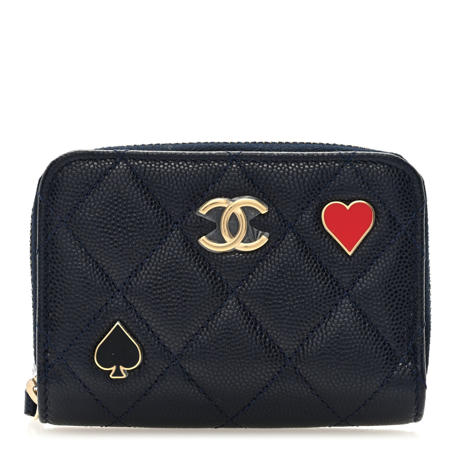 Chanel Caviar Enamel Coco Casino Quilted Zip Coin Purse Navy Blue 1 of 8