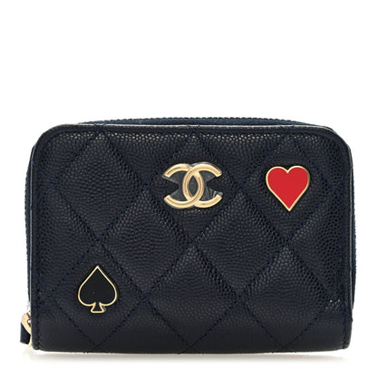 Chanel Caviar Enamel Coco Casino Quilted Zip Coin Purse Navy Blue 1 of 8
