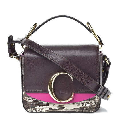 Chloe Shiny Goatskin Calfskin Lizard Embossed Mini C Double Carry Black Raisin 1 of 8