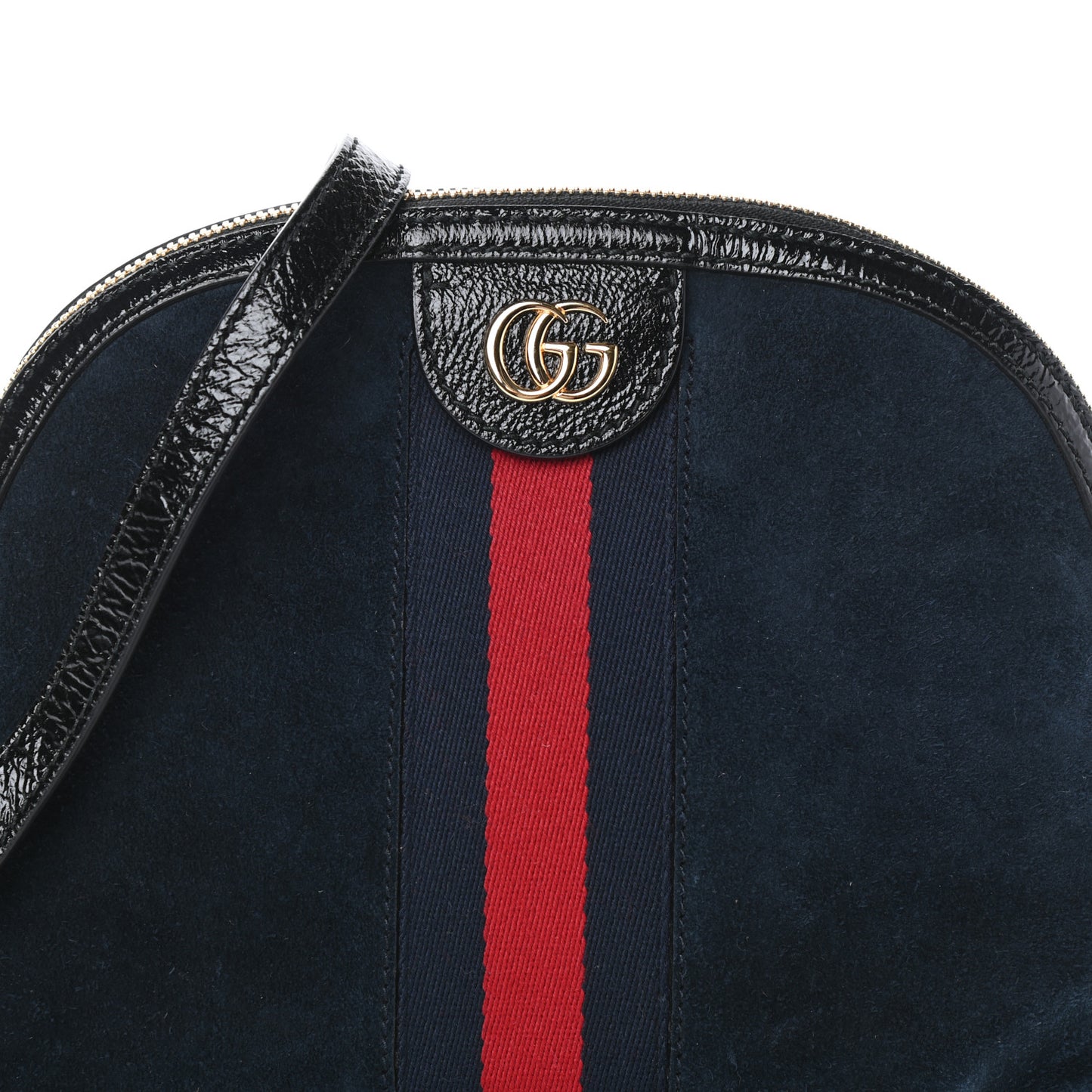 Suede Patent Web Small Ophidia Dome Shoulder Bag Blue Black