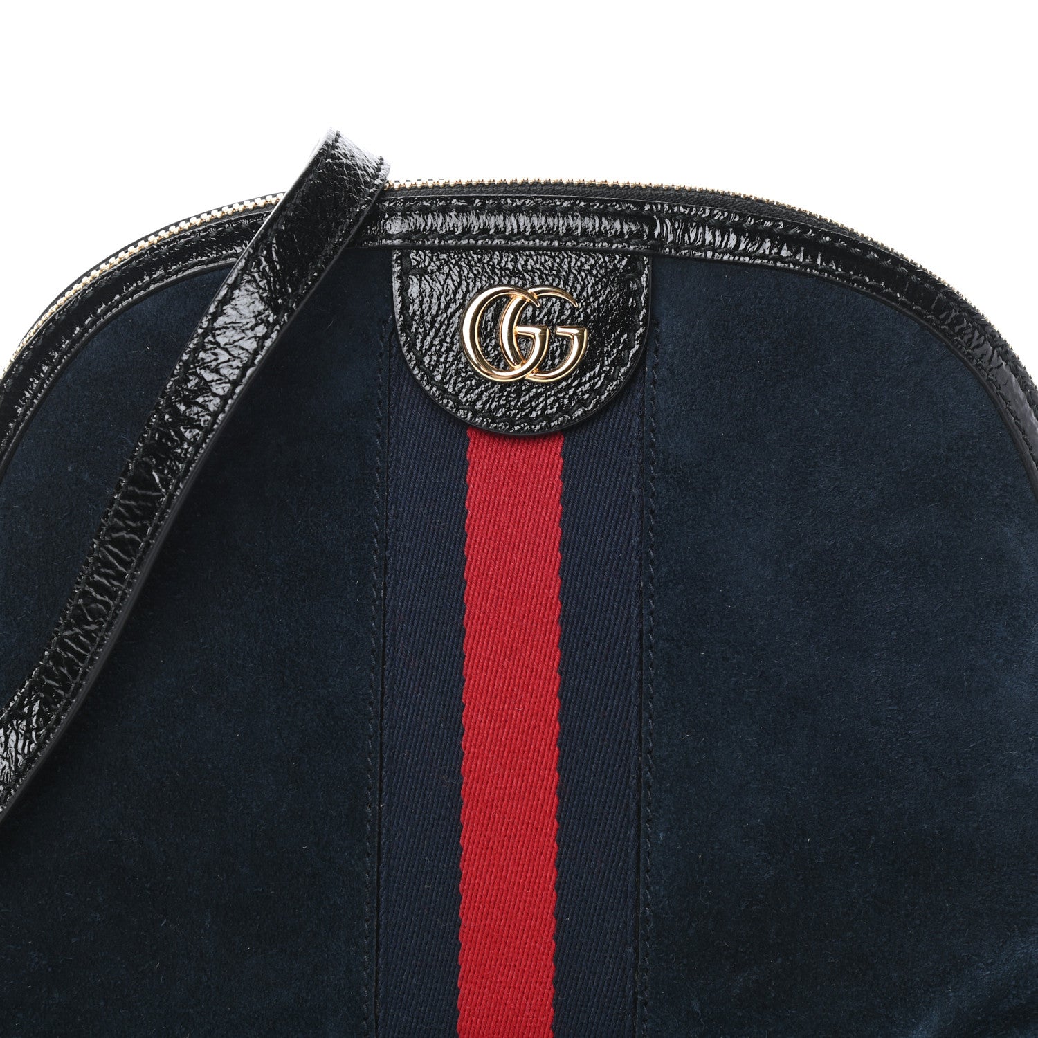 Gucci Suede Patent Web Small Ophidia Dome Shoulder Bag Blue Black 7 of 9