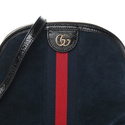 Gucci Suede Patent Web Small Ophidia Dome Shoulder Bag Blue Black 7 of 9