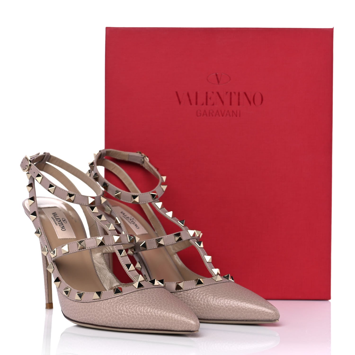 Valentino Garavani Pebbled Calfskin Rockstud Ankle Strap Pumps 41 Poudre 8 of 8