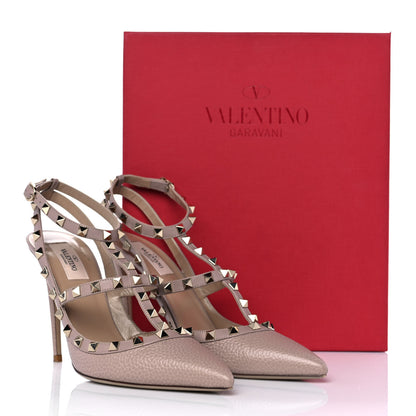 Valentino Garavani Pebbled Calfskin Rockstud Ankle Strap Pumps 41 Poudre 8 of 8