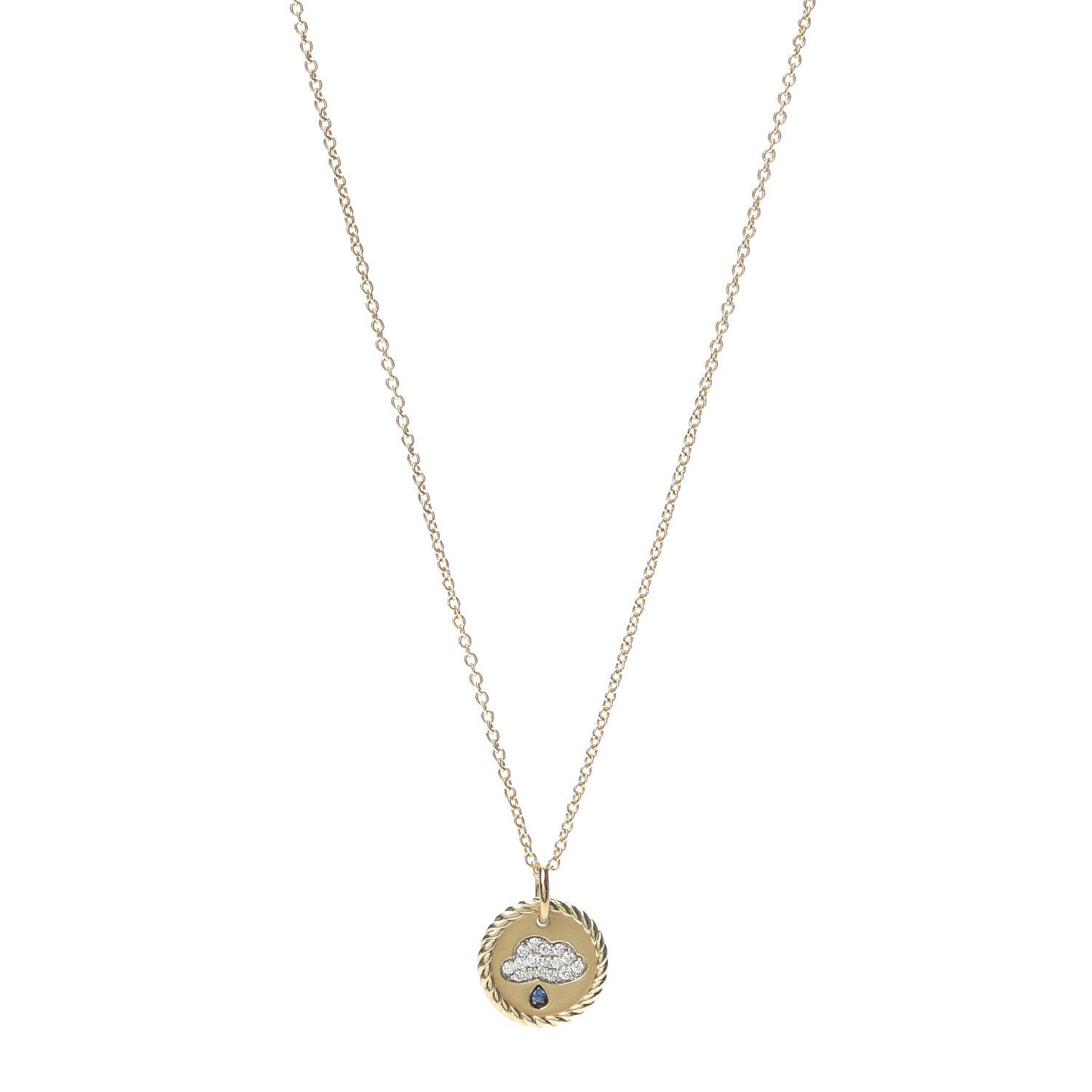 18K Yellow Gold Diamond Sapphire Cable Collectables Cloud Charm Pendant Necklace