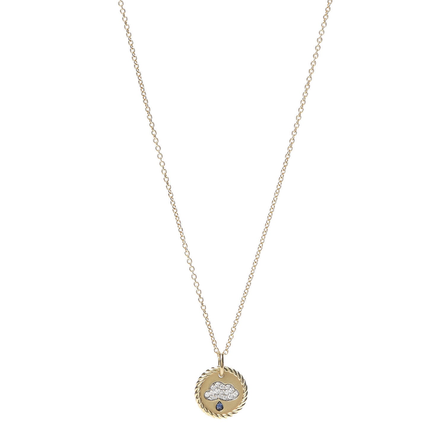 David Yurman 18K Yellow Gold Diamond Sapphire Cable Collectables Cloud Charm Pendant Necklace 1 of 5