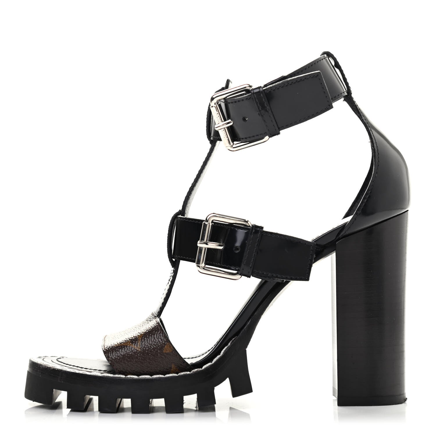 Louis Vuitton Patent Calfskin Monogram Star Trail Sandal 38 Black 1 of 10