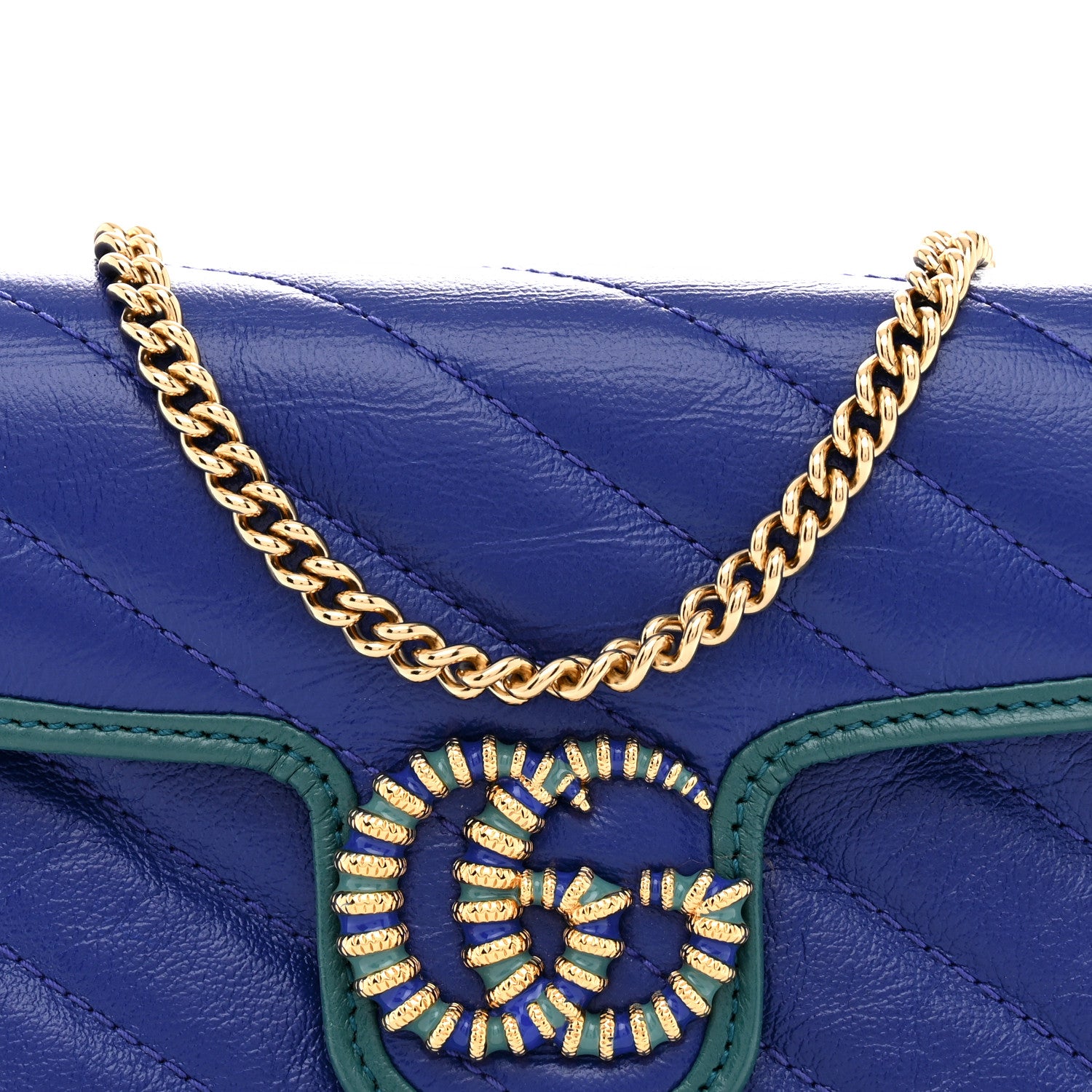 Gucci Azalea Calfskin Enamel Matelasse Diagonal Super Mini Torchon GG Marmont Shoulder Bag Imperial Blue Pavone 8 of 11