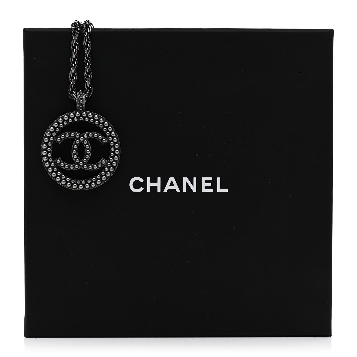 Chanel Ruthenium Pearl CC Round Pendant Necklace 6 of 6
