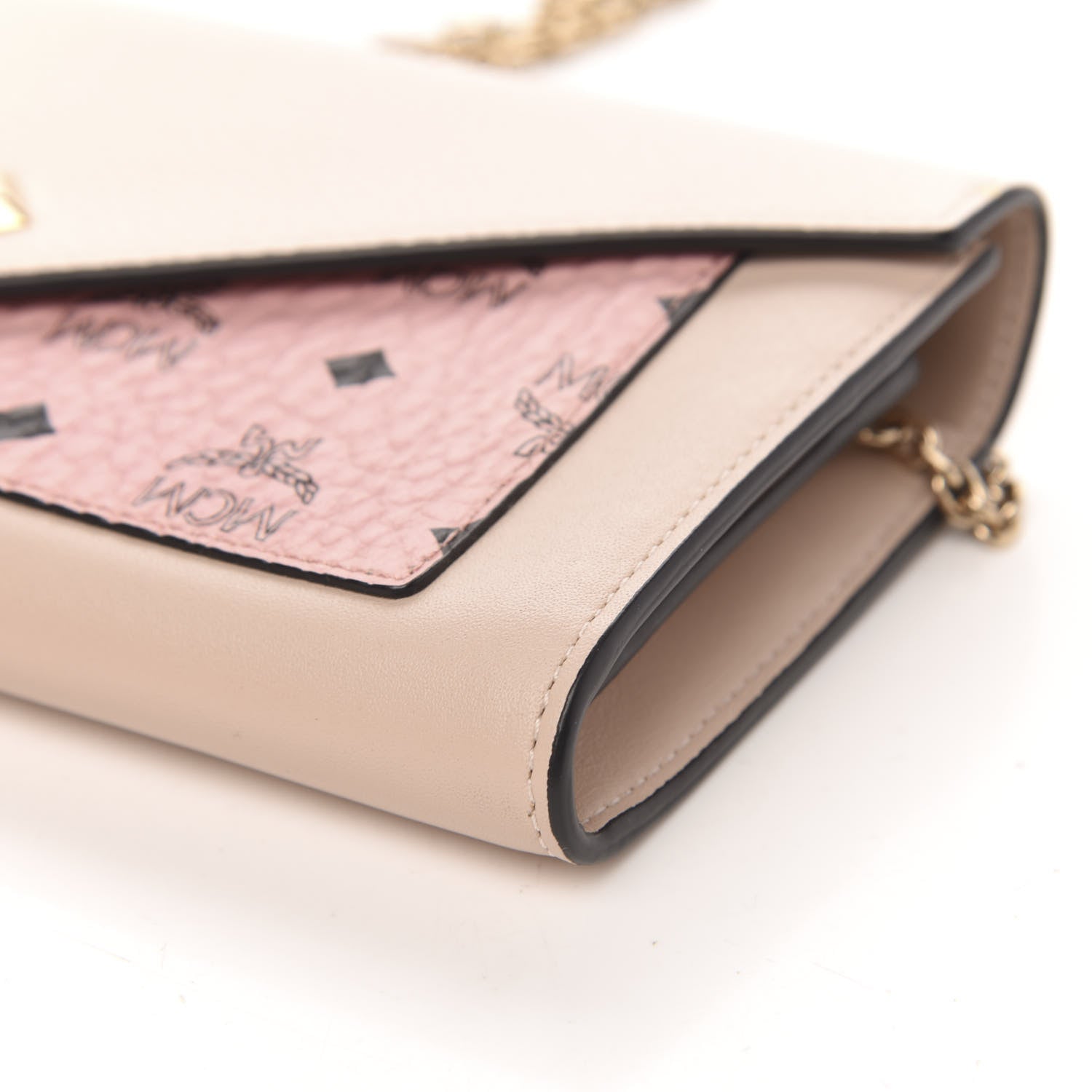 MCM Calfskin Visetos Monogram Love Letter Color Block Wallet On Chain Pink Beige 8 of 10