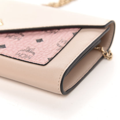 MCM Calfskin Visetos Monogram Love Letter Color Block Wallet On Chain Pink Beige 8 of 10