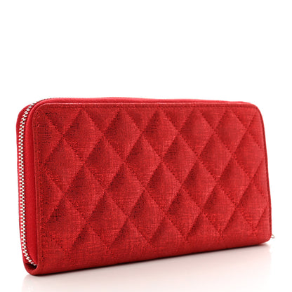 Chanel Metallic Iridescent Calfskin Quilted Large Gusset Zip Around Wallet Red 3 of 9