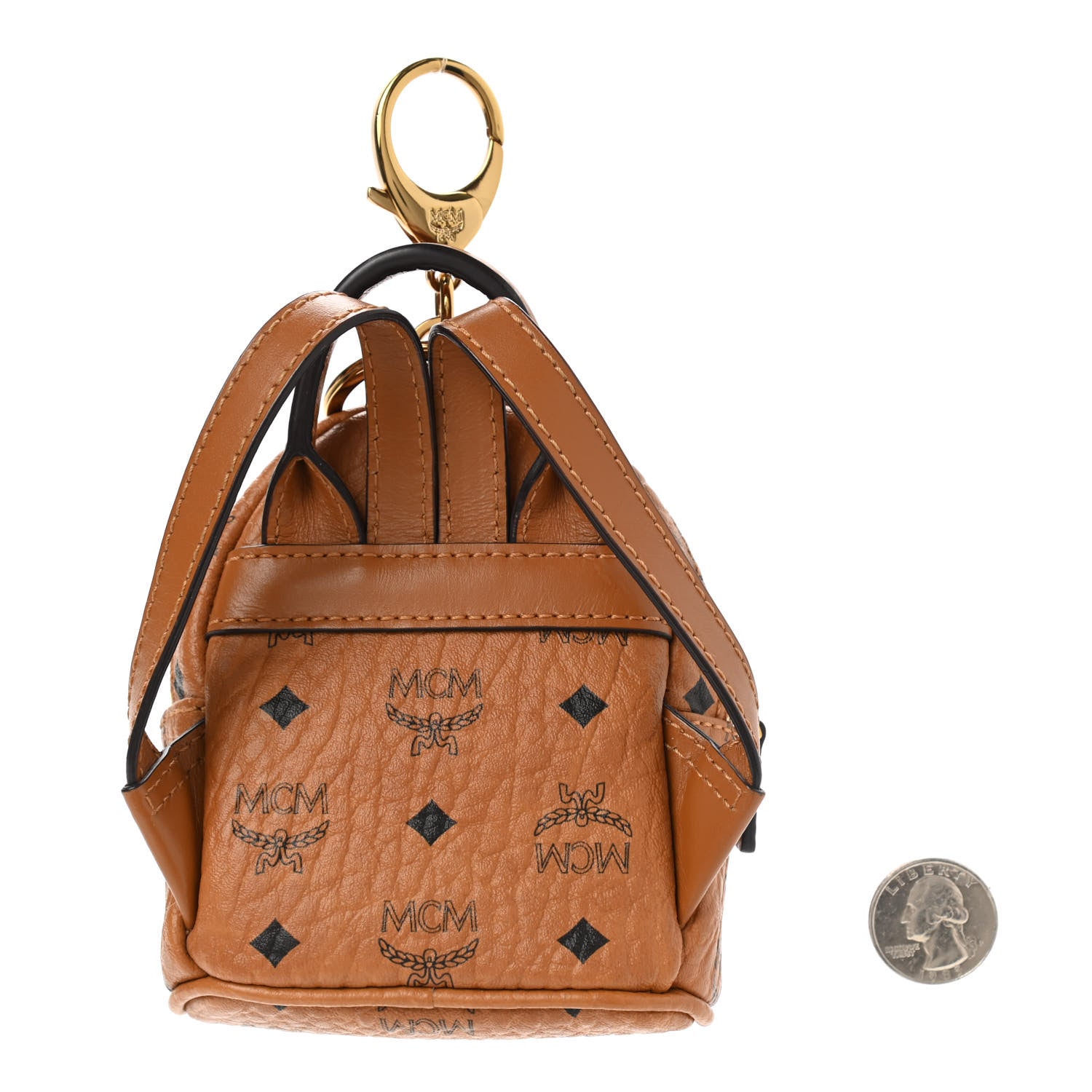 MCM Visetos Backpack Key Ring Bag Charm Cognac 2 of 5