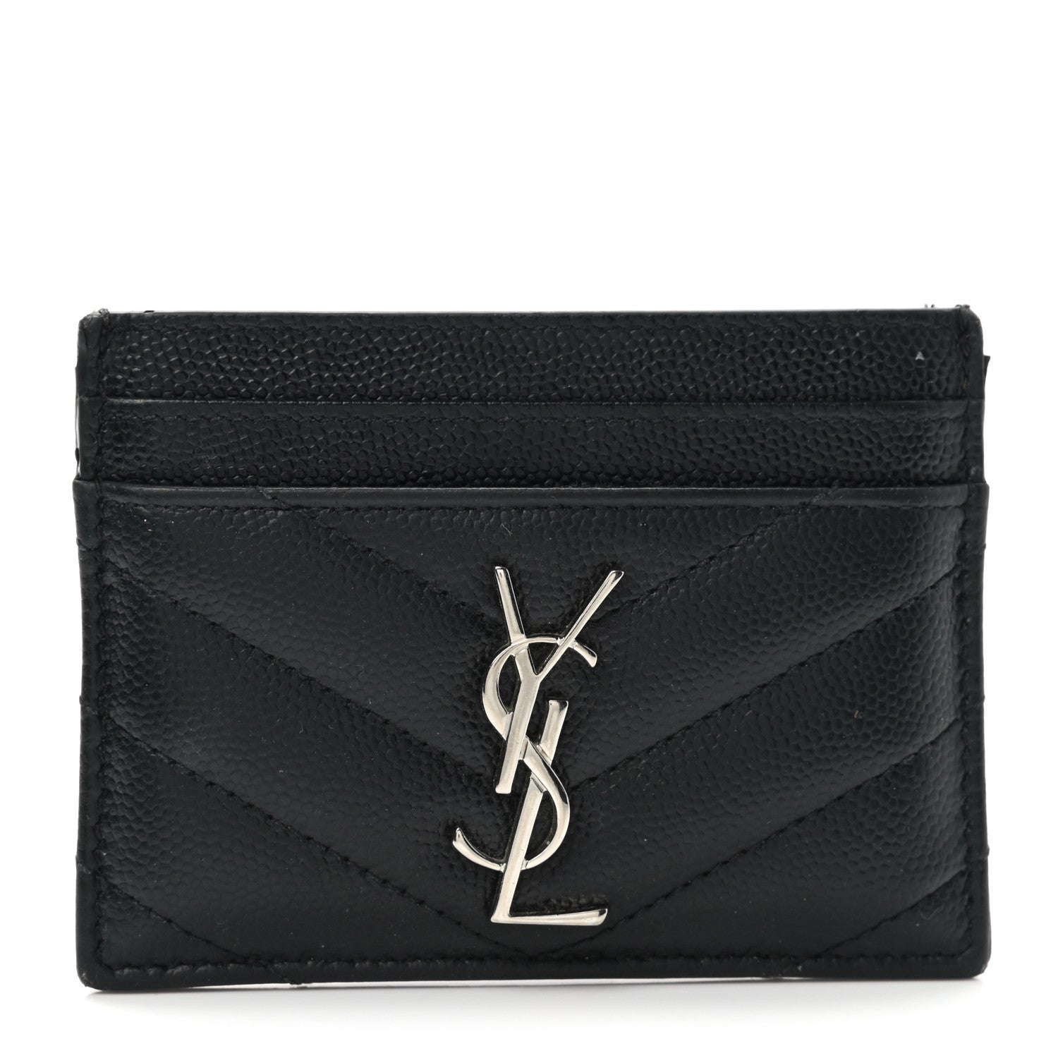 Saint Laurent Grain De Poudre Matelasse Chevron Monogram Credit Card Case Black 1 of 7