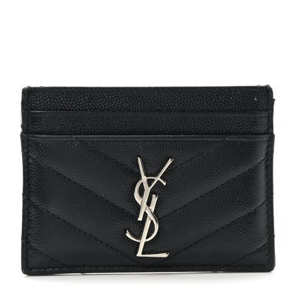 Saint Laurent Grain De Poudre Matelasse Chevron Monogram Credit Card Case Black 1 of 7
