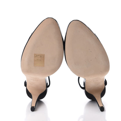 Chanel Suede Pearl Patent Cap Toe CC Ankle Strap Pumps 37.5 Black 6 of 9