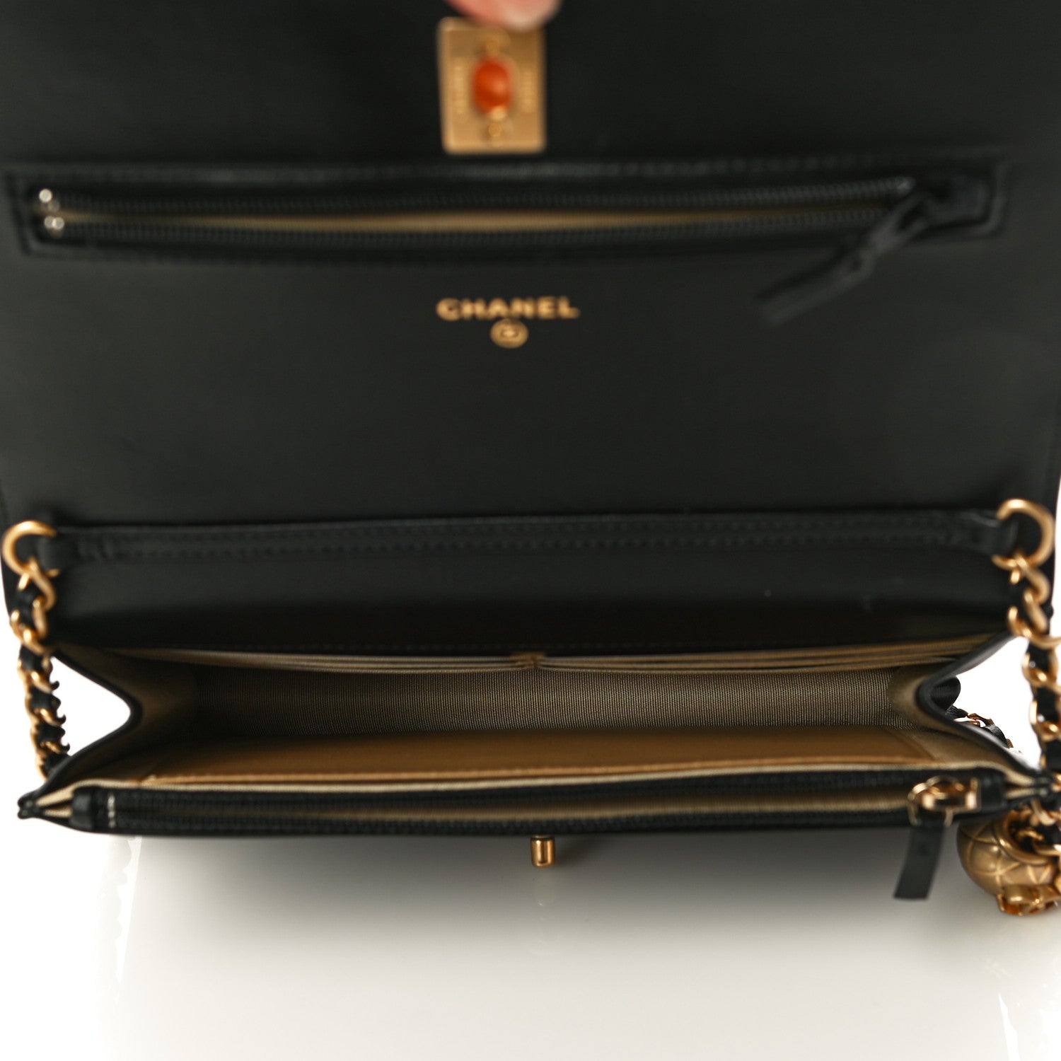 Chanel Lambskin Quilted CC Pearl Crush Wallet on Chain WOC Black 5 of 16