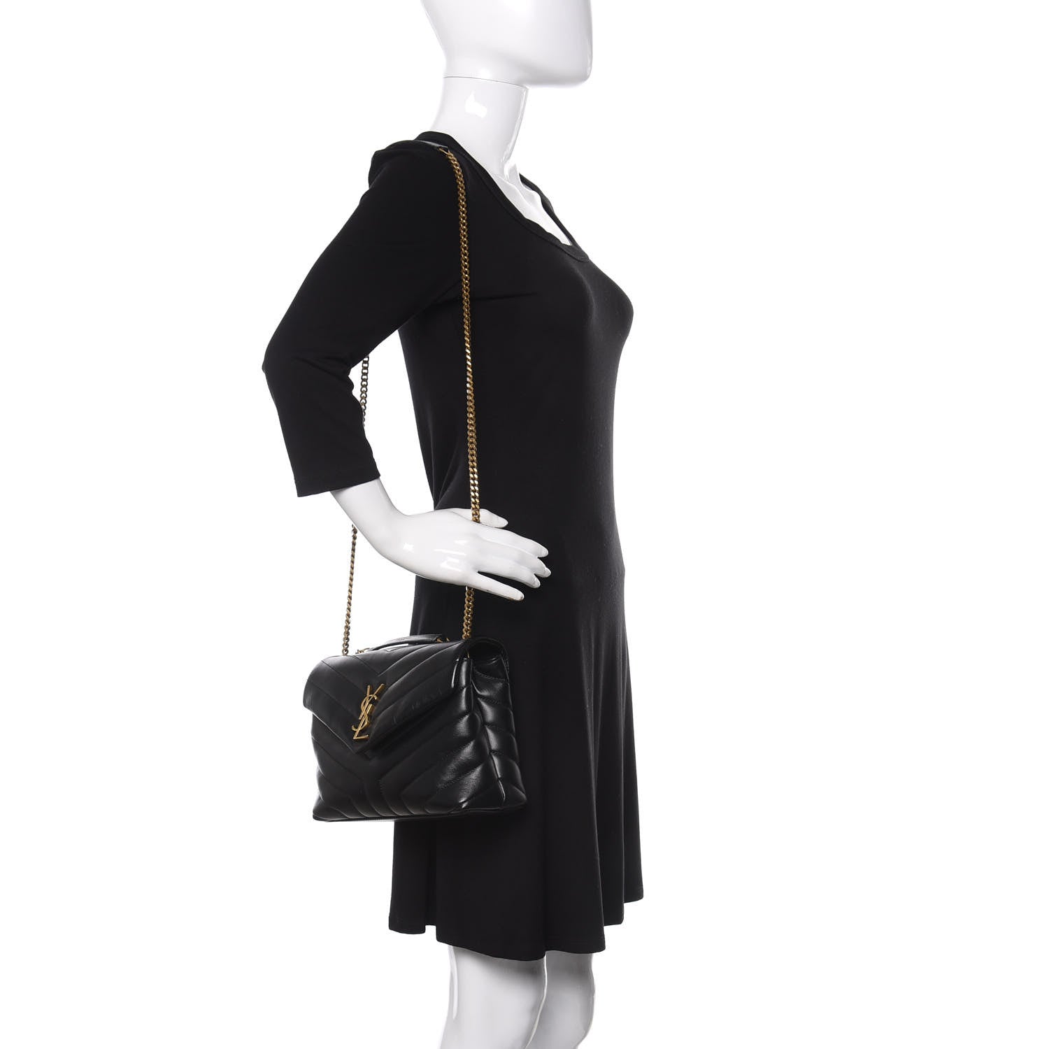 Saint Laurent Calfskin Y Quilted Monogram Small Loulou Chain Satchel Black 3 of 12