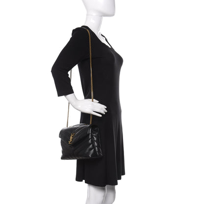 Saint Laurent Calfskin Y Quilted Monogram Small Loulou Chain Satchel Black 3 of 12
