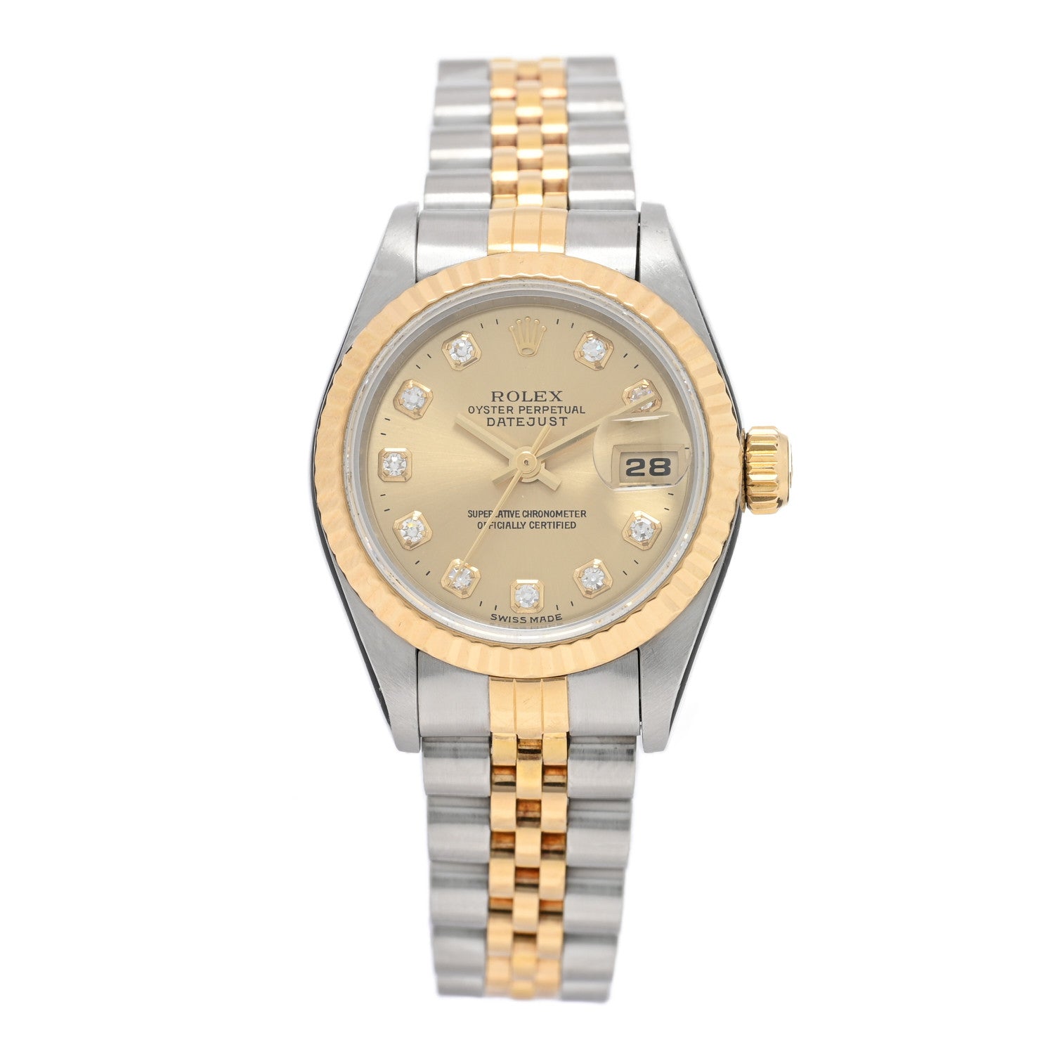 Rolex Stainless Steel 18K Yellow Gold Diamond 26mm Oyster Perpetual Datejust Watch Champagne 69173 1 of 4