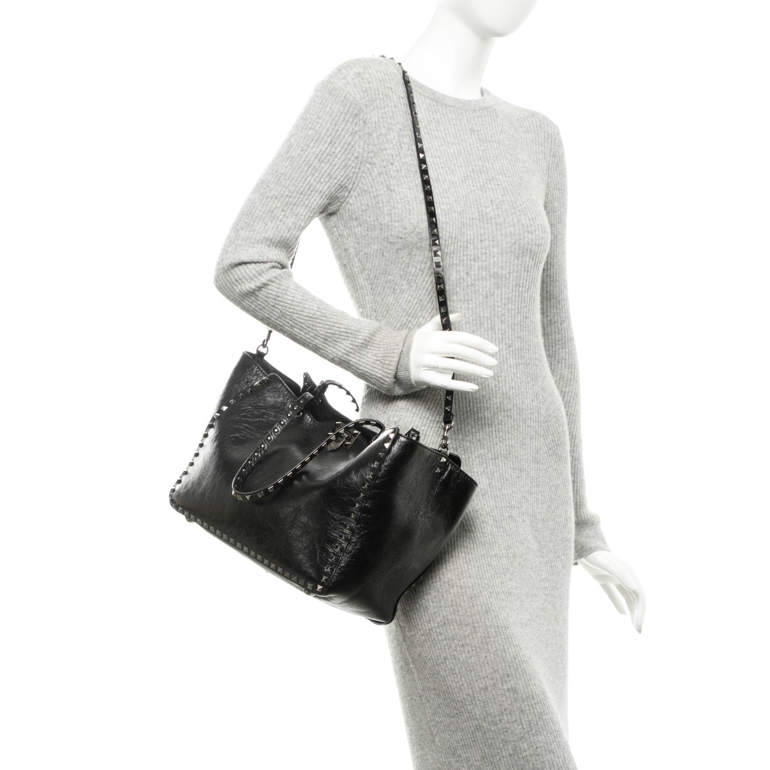 Valentino Garavani Vitello Medium Rockstud Tote Black 2 of 6