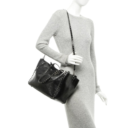 Valentino Garavani Vitello Medium Rockstud Tote Black 2 of 6