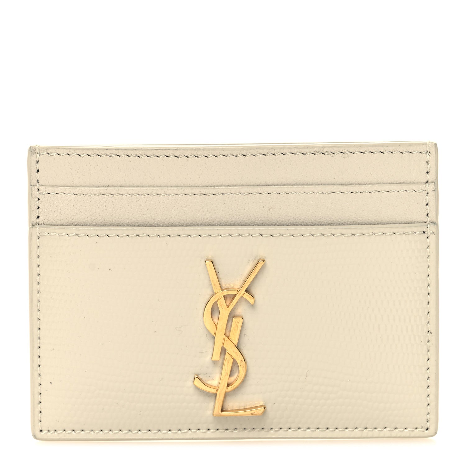 Saint Laurent Lizard Embossed Monogram Credit Card Case Crema Soft 1 of 8