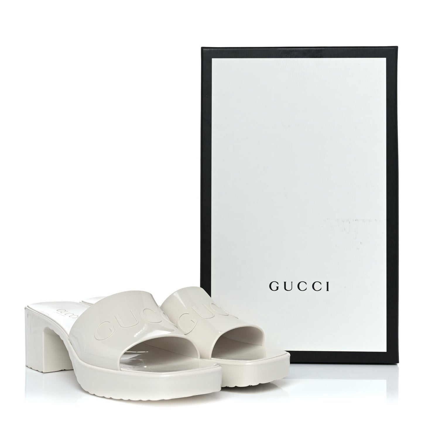 Rubber Gucci Logo Womens Platform 20/60mm Slide Sandals 39 Mystic White