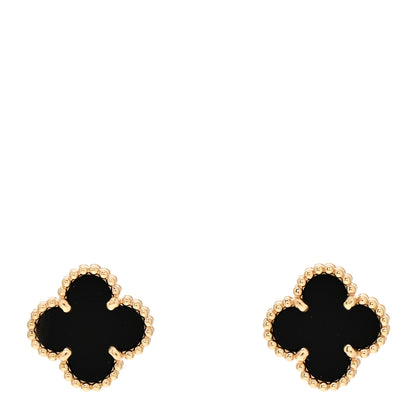 Van Cleef & Arpels 18K Yellow Gold Black Onyx Sweet Alhambra Earrings 1 of 4