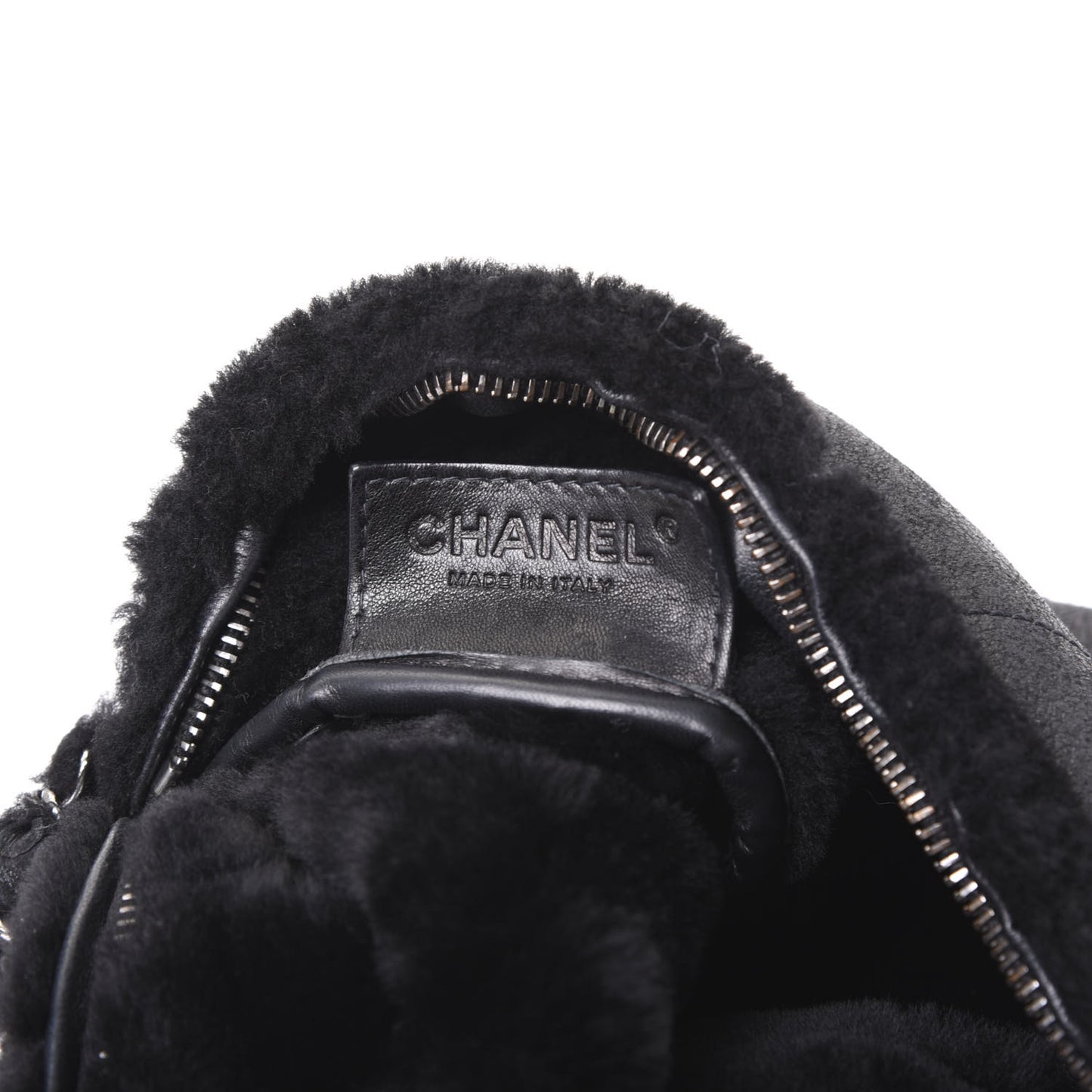 Shearling Suede Lambskin Stitched Hobo Black