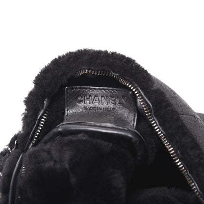 Chanel Shearling Suede Lambskin Stitched Hobo Black 7 of 9