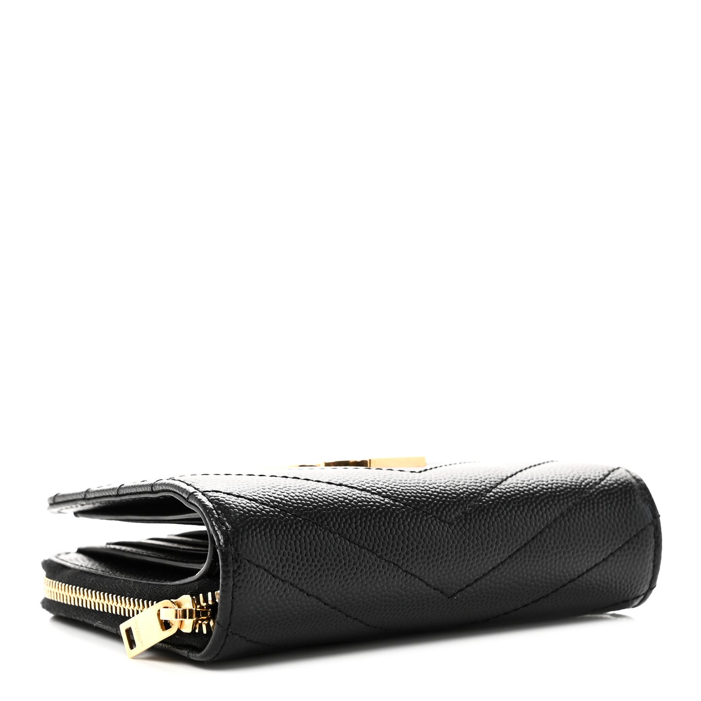 Grain De Poudre Matelasse Chevron Monogram Compact Zip Around Wallet Black