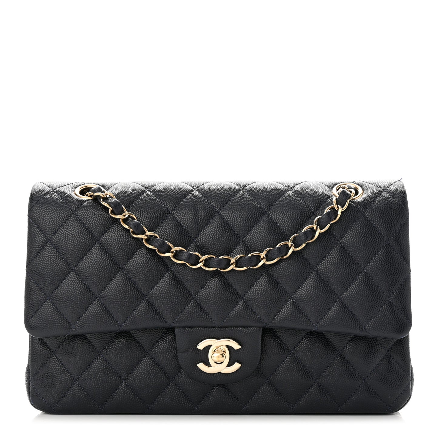 Caviar Quilted Medium Double Flap Dark Blue