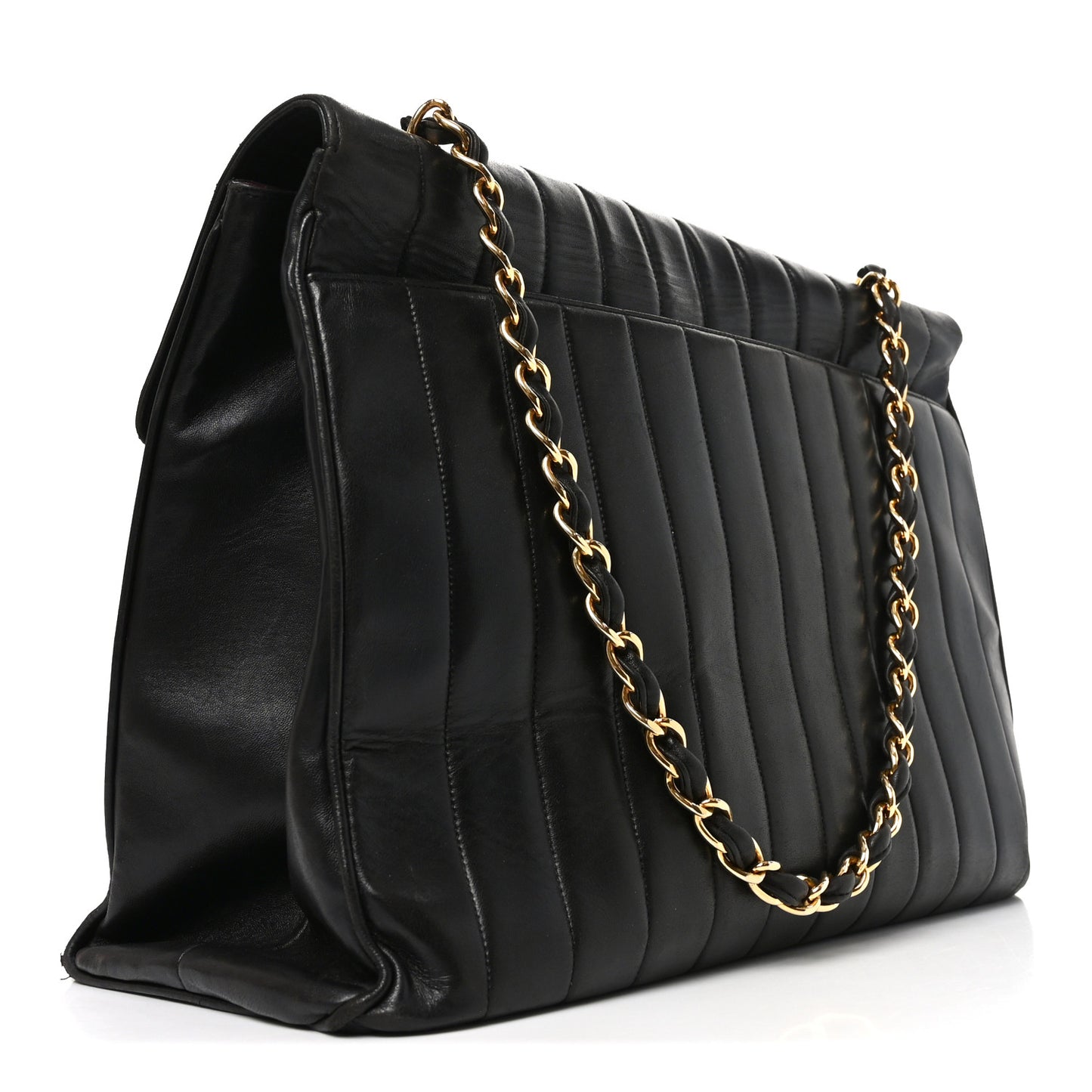 Lambskin Vertical Quilted XL Jumbo Single Flap Black