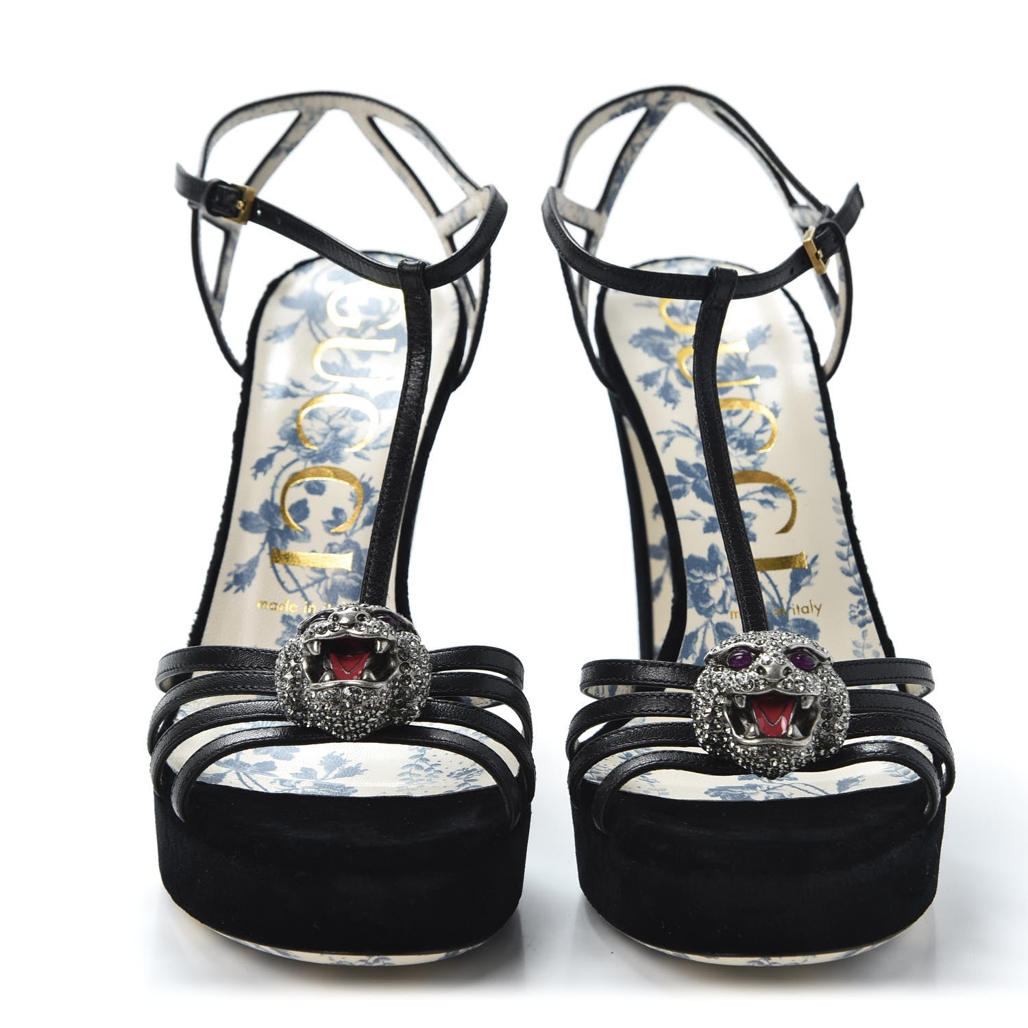 Gucci Velvet Malaga Kid Elias T-Strap Platform High Heel Sandals 38.5 Black 2 of 9