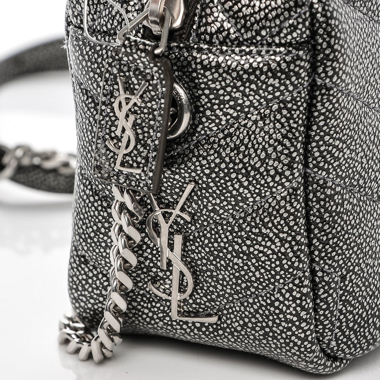 Metallic Grain De Poudre Y Quilted Monogram Mini Loulou Camera Bag Gun Metal
