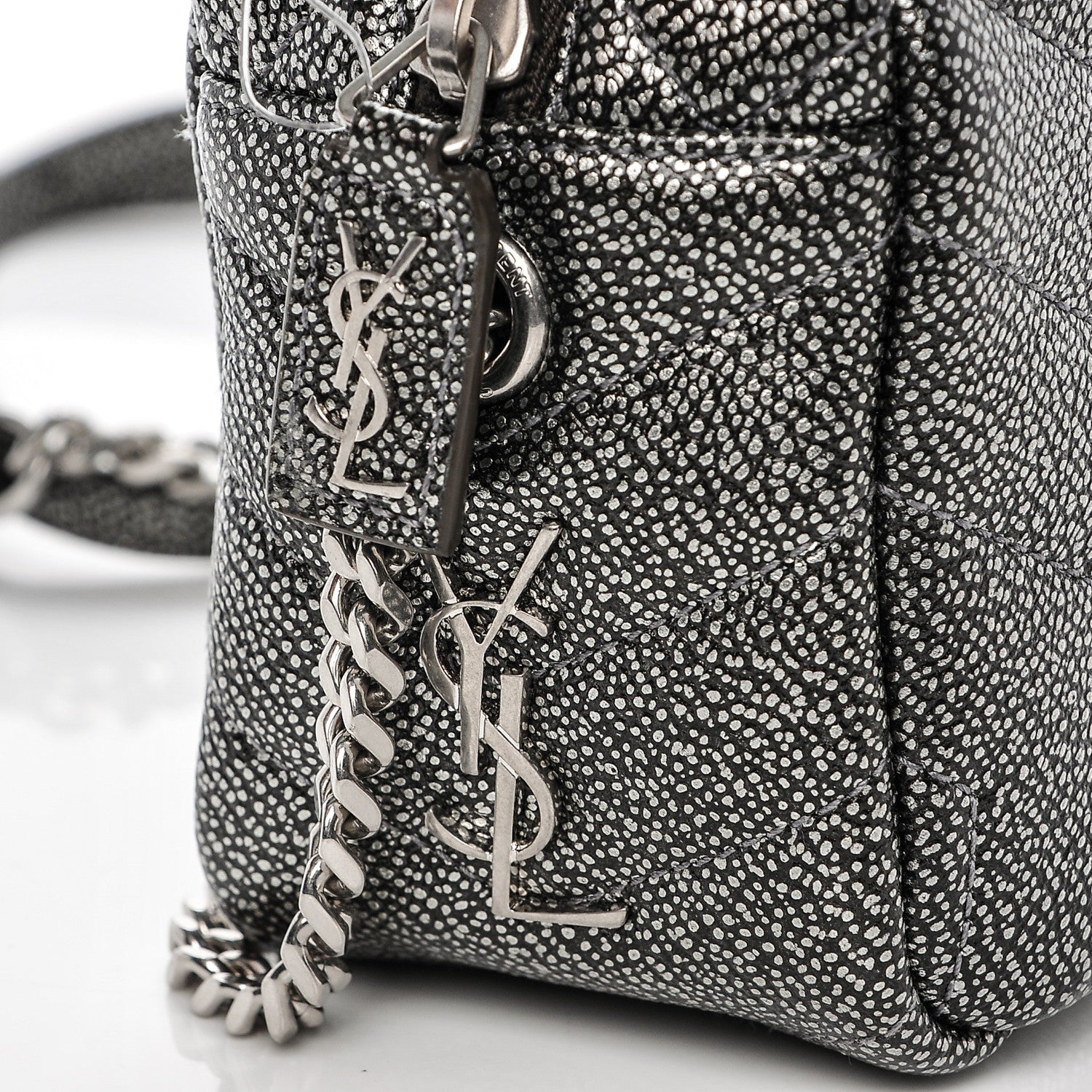 Saint Laurent Metallic Grain De Poudre Y Quilted Monogram Mini Loulou Camera Bag Gun Metal 5 of 7