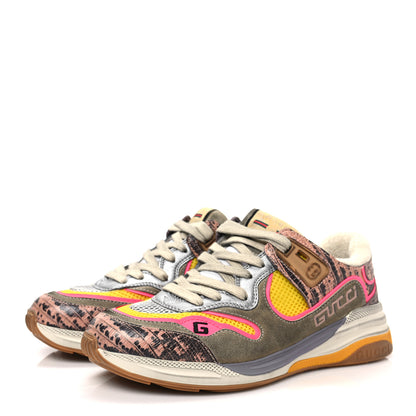 Gucci Suede Calfskin Tejus Printed Womens Ultrapace Sneakers 36 Pink Silver Oatmeal Yolk 3 of 8